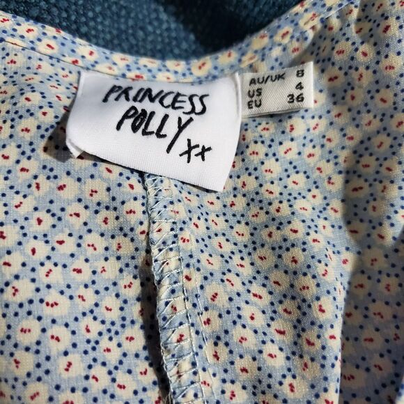 Princess Polly Women's Babydoll Top 4 Blue Floral Jamia Peplum Milkmaid Cottage - Picture 9 of 9